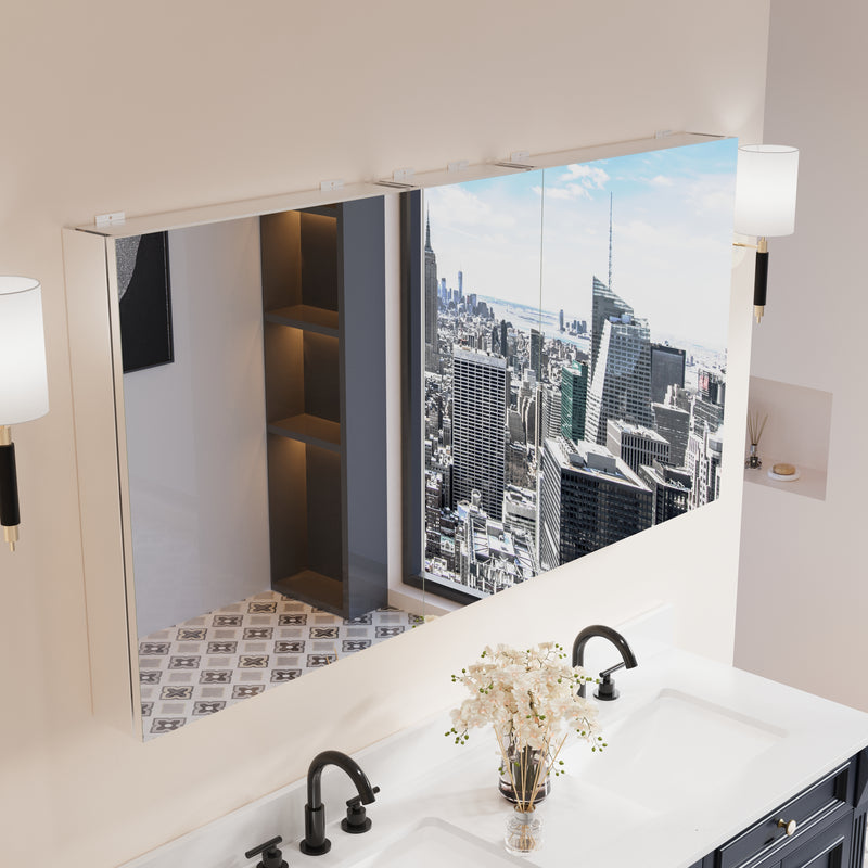 60 in. x30 in. Copper-Free Tri-Views Mirror Medicine Cabinet with Adjustable Shelves and 3 Doors
