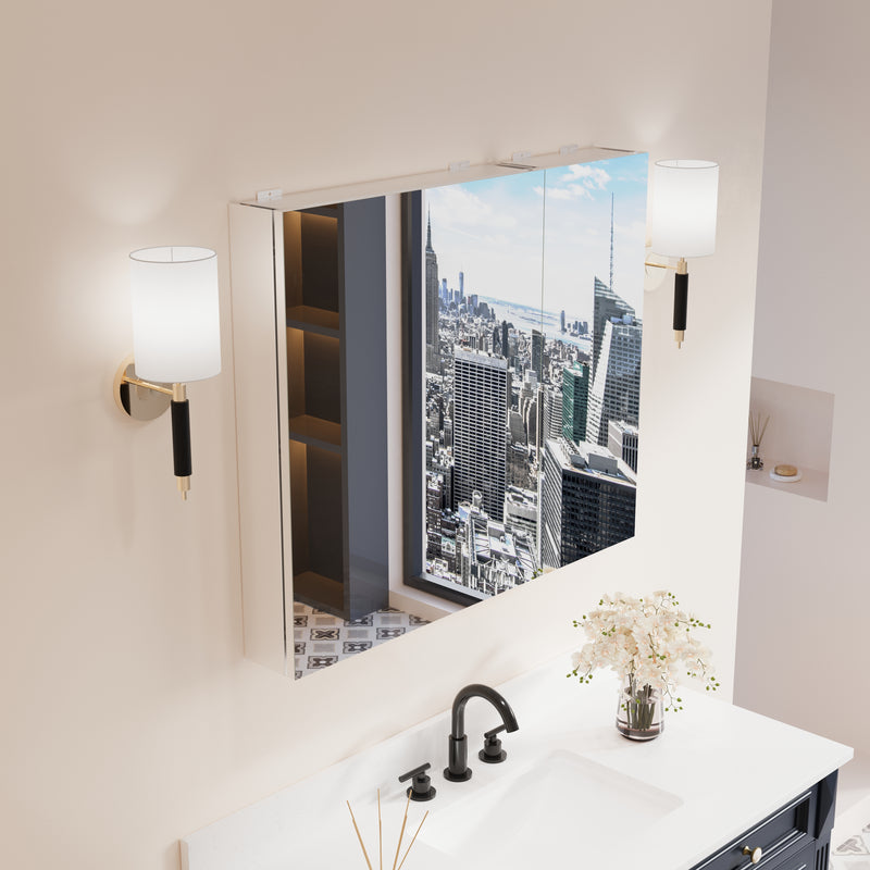 36 in. x30 in. Copper-Free Tri-Views Mirror Medicine Cabinet with Adjustable Shelves and and Dual Swing Doors