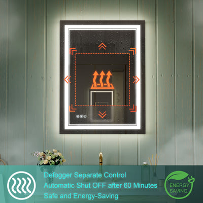 24 in. W x 32 in. H Frameless Bathroom Mirror with Lights, Frontlit & Backlit Vanity Mirror with Anti-Fog