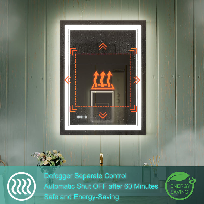 24 in. W x 32 in. H Frameless Bathroom Mirror with Lights, Frontlit & Backlit Vanity Mirror with Anti-Fog