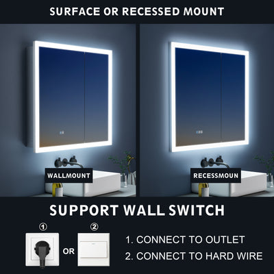 36 in. x 32 in. LED Lighted Anti-fog Mirror Medicine Cabinet Surface/Recessed Mount, Soft Close, 3X Magnifier
