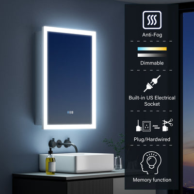 24 in. x 32 in. Lighted LED Anti-fog Surface/Recessed Mount Silver Mirrored Soft Close Right Medicine Cabinet