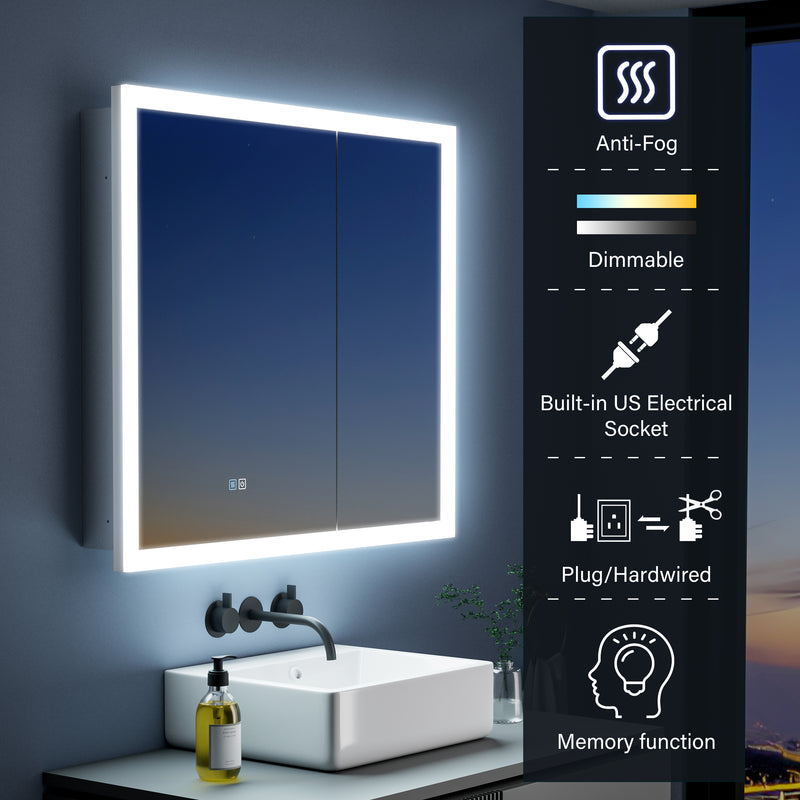 36 in. x 32 in. LED Lighted Anti-fog Mirror Medicine Cabinet Surface/Recessed Mount, Soft Close, 3X Magnifier