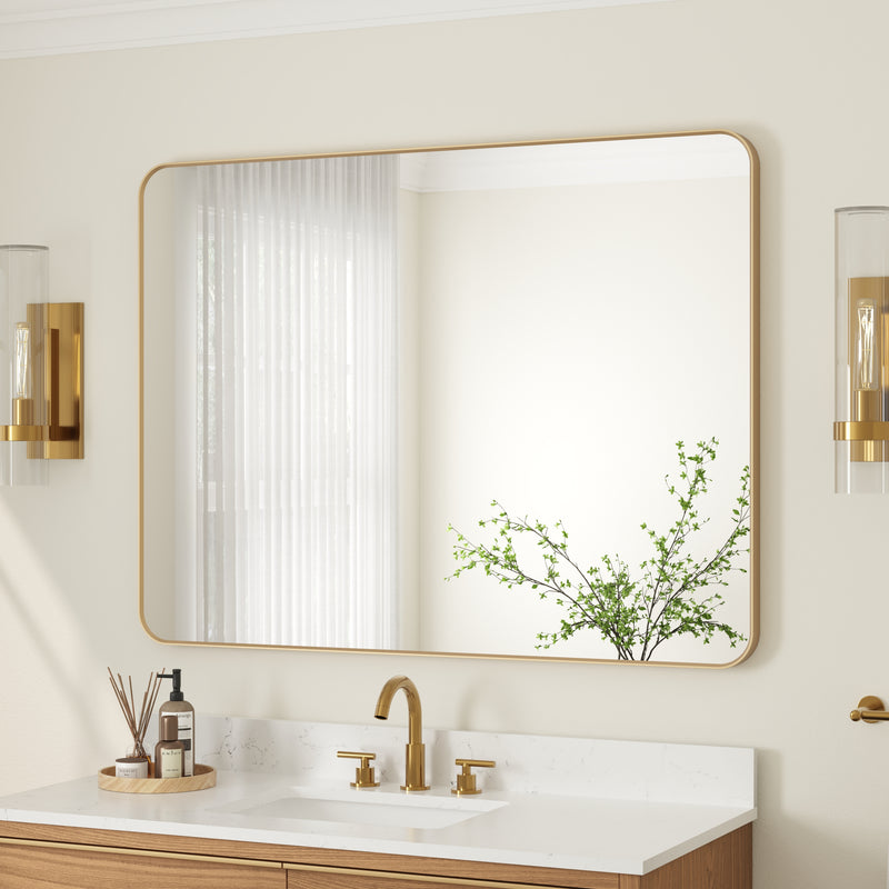 48-in W x 36-in H Brushed Gold Rectangular Framed Bathroom Vanity Mirror
