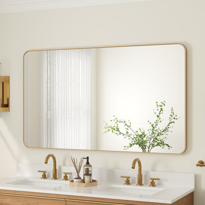 55-in W x 32-in H Brushed Gold Rectangular Framed Bathroom Vanity Mirror