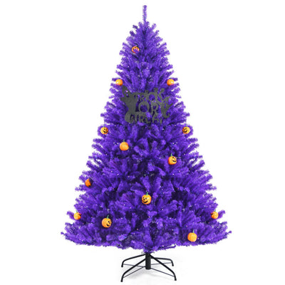 Artificial Prelit Purple Halloween Tree with Orange Lights and Pumpkin Ornaments