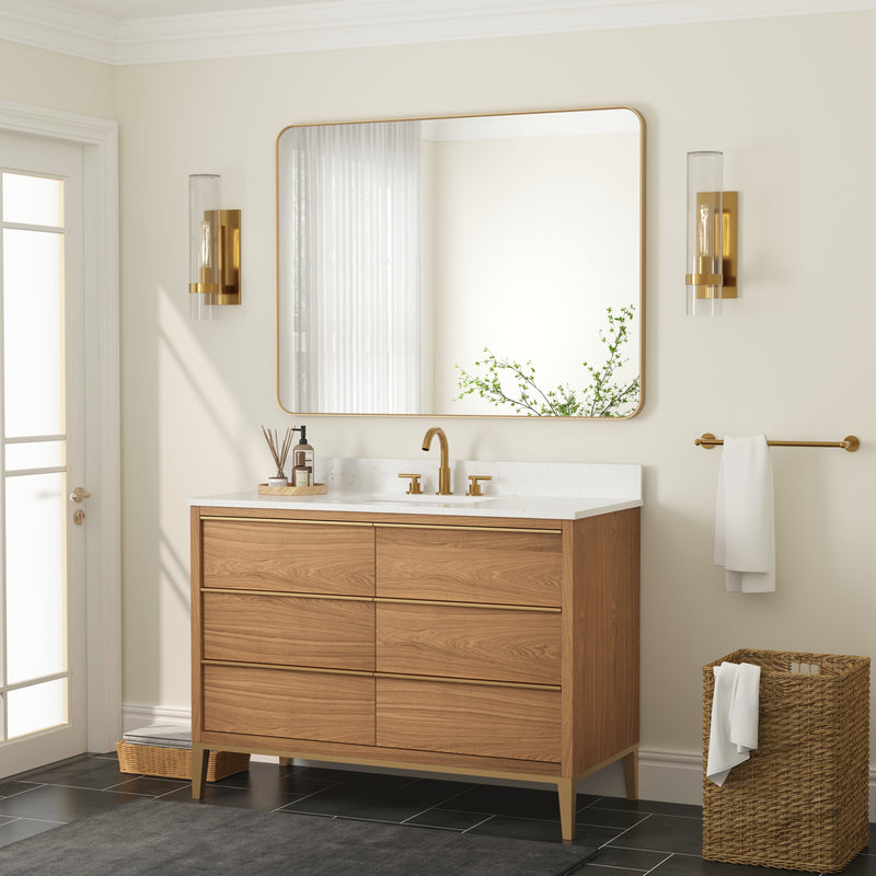 48-in W x 36-in H Brushed Gold Rectangular Framed Bathroom Vanity Mirror