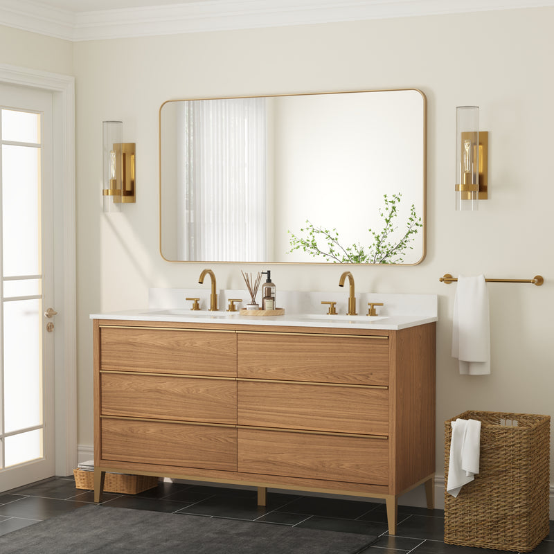 55-in W x 32-in H Brushed Gold Rectangular Framed Bathroom Vanity Mirror