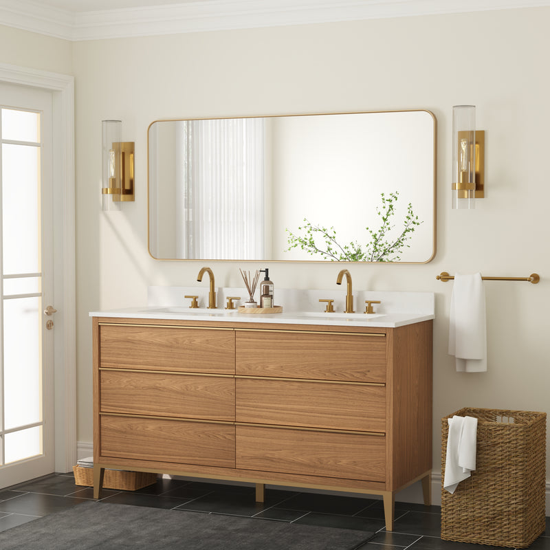 60-in W x 28-in H Brushed Gold Rectangular Framed Bathroom Vanity Mirror