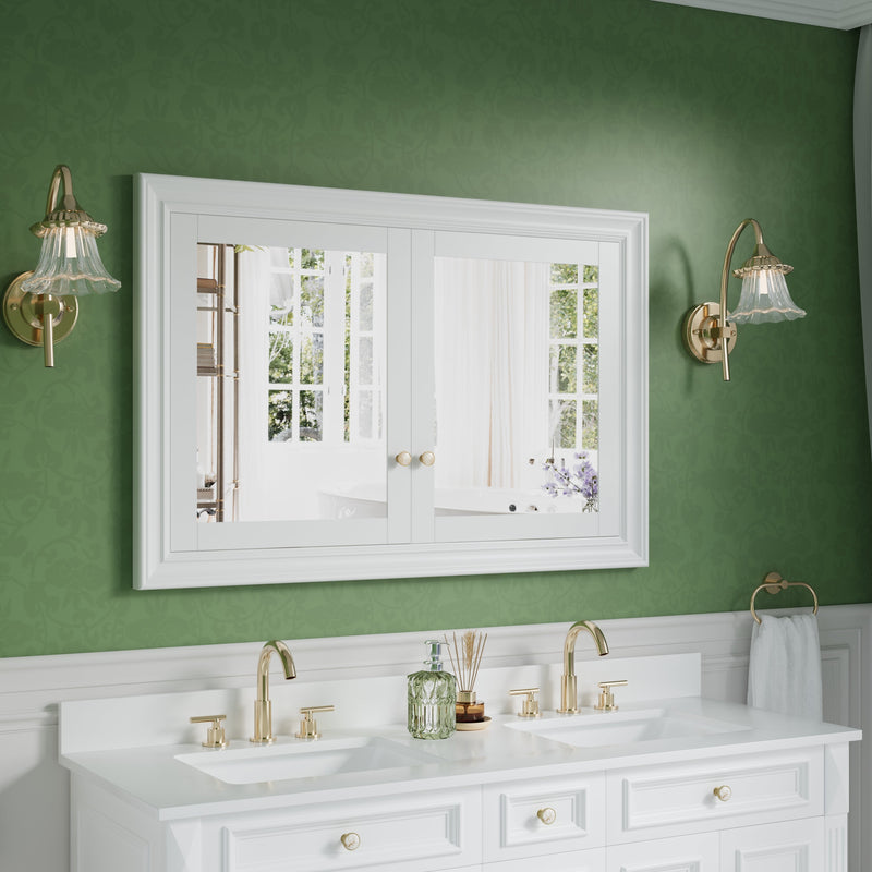 48 in.W x 32 in.H Recessed Solid Wood Bathroom Medicine Cabinet with Mirror in White