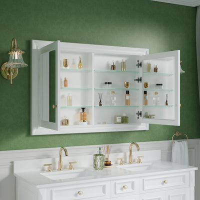 48 in.W x 32 in.H Recessed Solid Wood Bathroom Medicine Cabinet with Mirror in White