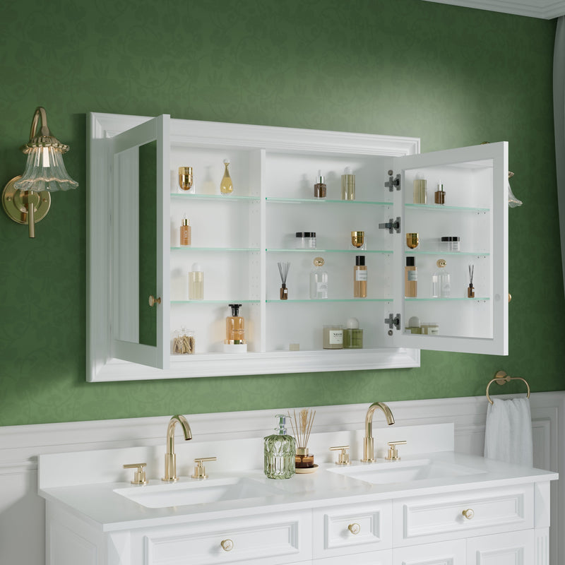 48 in.W x 32 in.H Recessed Solid Wood Bathroom Medicine Cabinet with Mirror in White