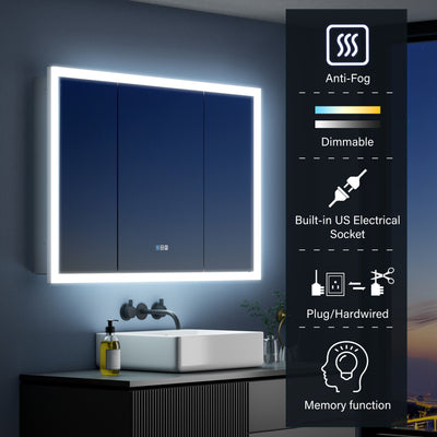 48 in. x 32 in. LED Lighted Anti-fog Mirror Medicine Cabinet Surface/Recessed Mount, Soft Close, 3X Magnifier