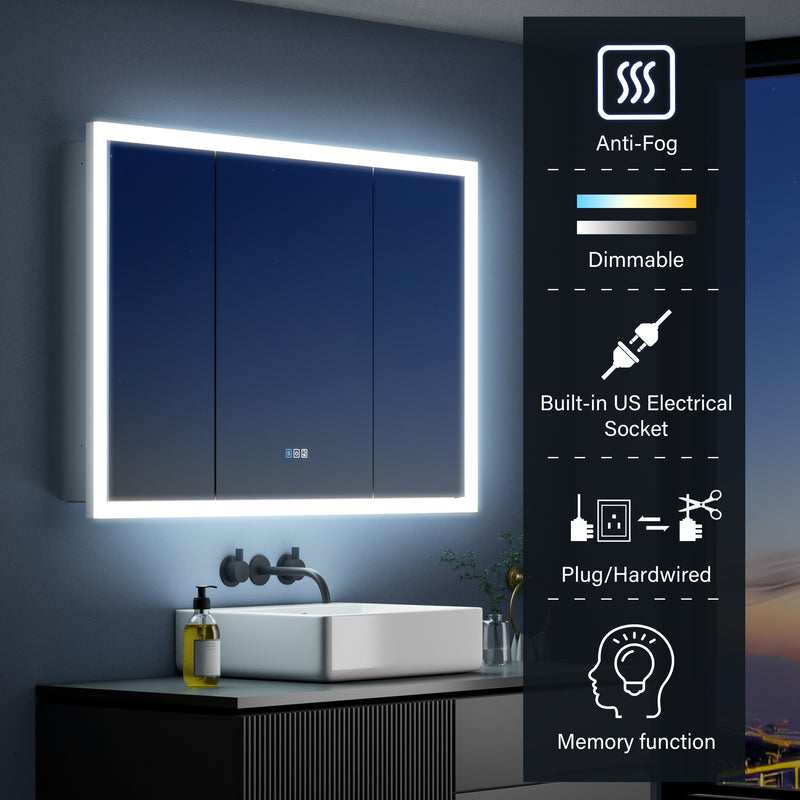 48 in. x 32 in. LED Lighted Anti-fog Mirror Medicine Cabinet Surface/Recessed Mount, Soft Close, 3X Magnifier