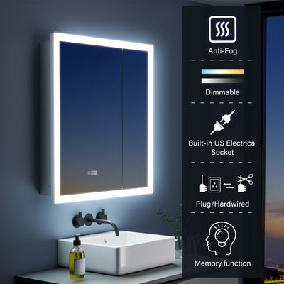30 in. x 32 in. LED Lighted Anti-fog Mirror Medicine Cabinet Surface/Recessed Mount, Soft Close, 3X Magnifier