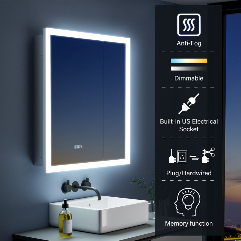 30 in. x 32 in. LED Lighted Anti-fog Mirror Medicine Cabinet Surface/Recessed Mount, Soft Close, 3X Magnifier