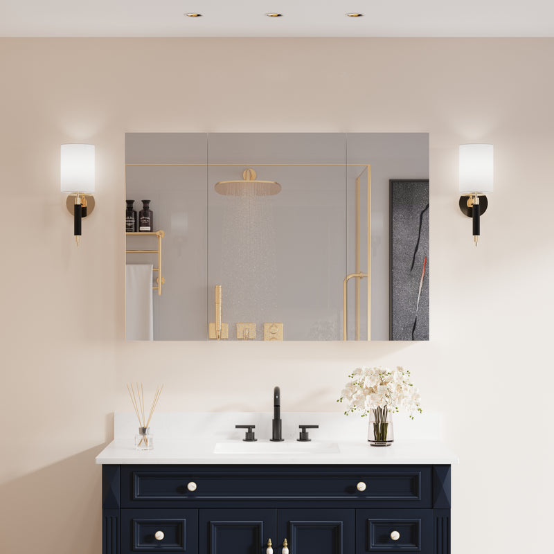 44 in. x30 in. Copper-Free Tri-Views Mirror Medicine Cabinet with Adjustable Shelves and 3 Doors