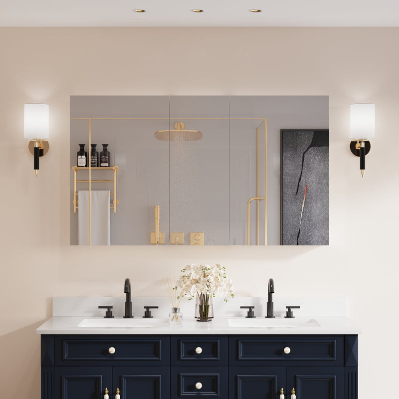 52 in. x30 in. Copper-Free Tri-Views Mirror Medicine Cabinet with Adjustable Shelves and 3 Doors