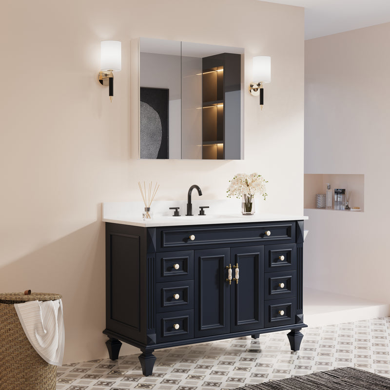 32 in. x 30 in. Copper-Free Tri-Views Mirror Medicine Cabinet with Adjustable Shelves and Dual Swing Doors