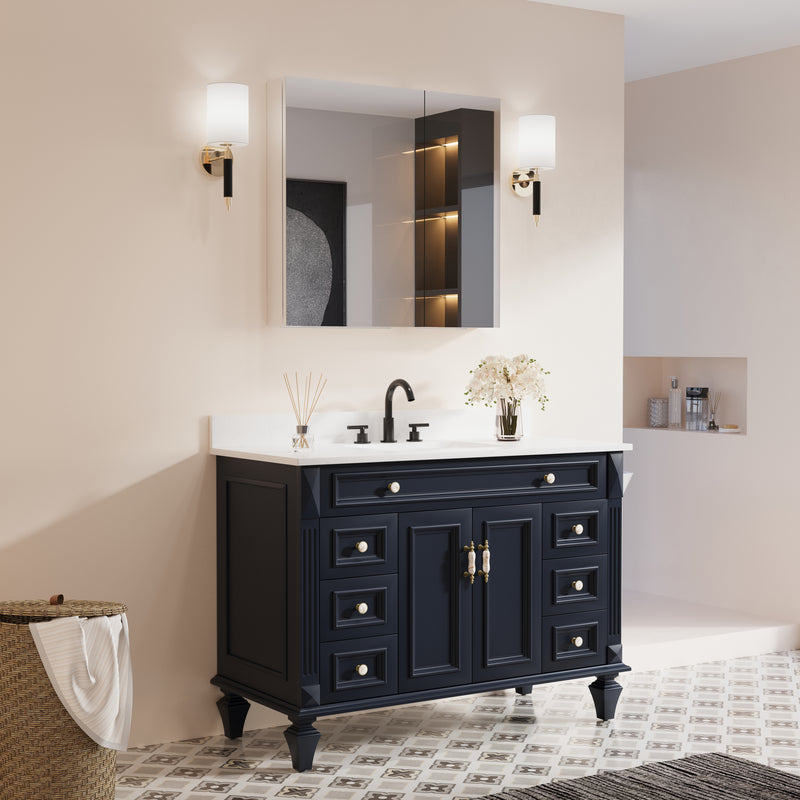 32 in. x 30 in. Copper-Free Tri-Views Mirror Medicine Cabinet with Adjustable Shelves and Dual Swing Doors