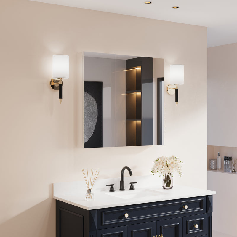 32 in. x 30 in. Copper-Free Tri-Views Mirror Medicine Cabinet with Adjustable Shelves and Dual Swing Doors