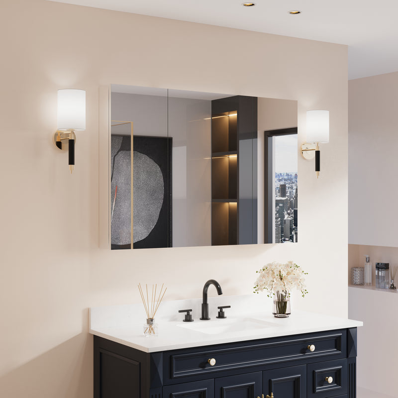 44 in. x30 in. Copper-Free Tri-Views Mirror Medicine Cabinet with Adjustable Shelves and 3 Doors