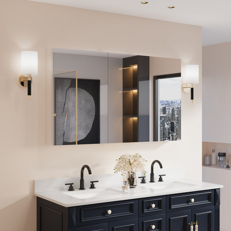 52 in. x30 in. Copper-Free Tri-Views Mirror Medicine Cabinet with Adjustable Shelves and 3 Doors