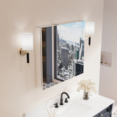 32 in. x 30 in. Copper-Free Tri-Views Mirror Medicine Cabinet with Adjustable Shelves and Dual Swing Doors