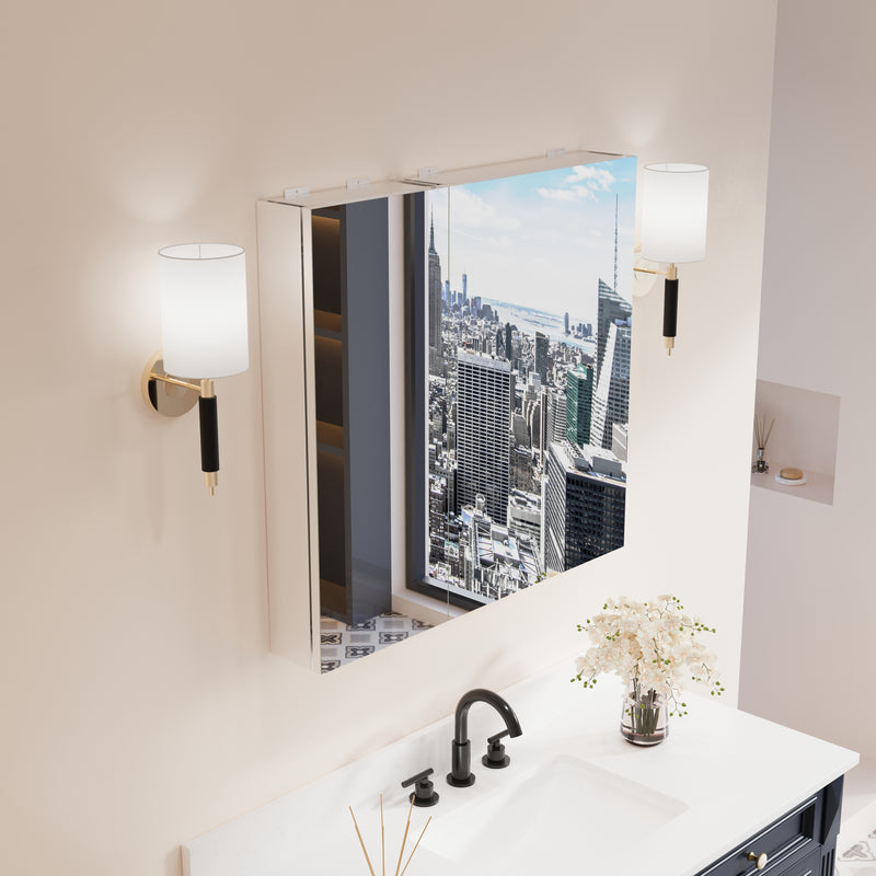 32 in. x 30 in. Copper-Free Tri-Views Mirror Medicine Cabinet with Adjustable Shelves and Dual Swing Doors