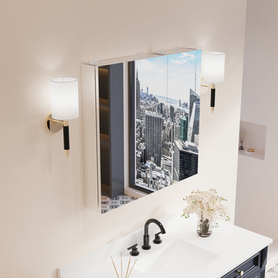 32 in. x 30 in. Copper-Free Tri-Views Mirror Medicine Cabinet with Adjustable Shelves and Dual Swing Doors