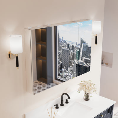 44 in. x30 in. Copper-Free Tri-Views Mirror Medicine Cabinet with Adjustable Shelves and 3 Doors