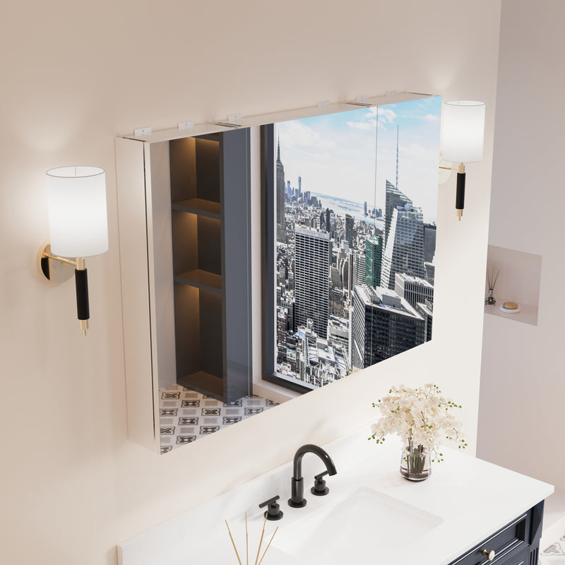 44 in. x30 in. Copper-Free Tri-Views Mirror Medicine Cabinet with Adjustable Shelves and 3 Doors