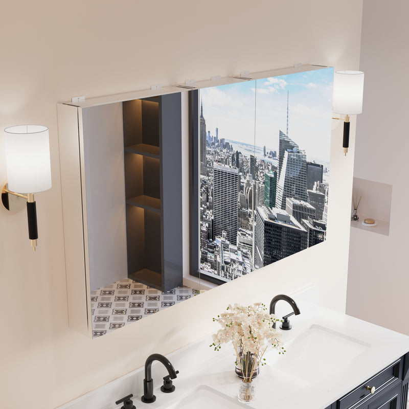 52 in. x30 in. Copper-Free Tri-Views Mirror Medicine Cabinet with Adjustable Shelves and 3 Doors