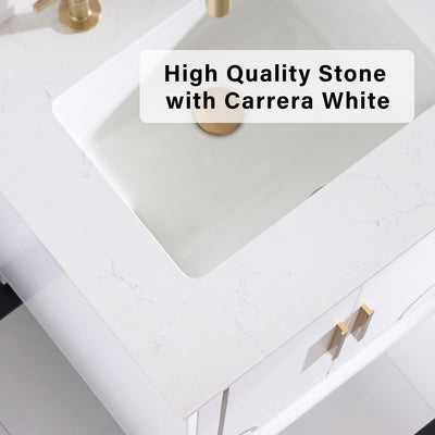 60 in. W x 22 in. D x 35 in. H Freestanding Bathroom Vanity in White with Carrara White Quartz Vanity Top