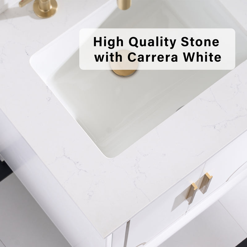 60 in. W x 22 in. D x 35 in. H Freestanding Bathroom Vanity in White with Carrara White Quartz Vanity Top