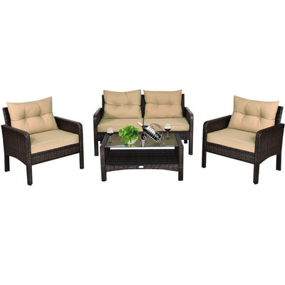 4 Pieces Patio Rattan Free-Combination Sofa Set with Cushion and Coffee Table