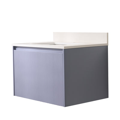 30 in. Modern Style Floating Bathroom Vanity in Lavender with White Carrara Quartz Vanity Top with White Sink