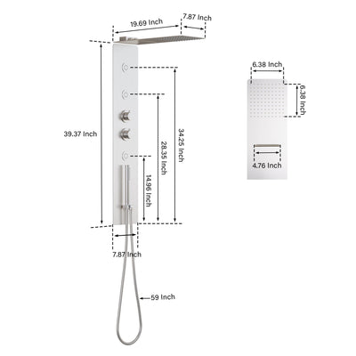 Luxury Thermostatic 4-Function Stainless Steel Shower System with Ultra-Thin Dual-Function Rainfall Head, Handheld, Body Jets