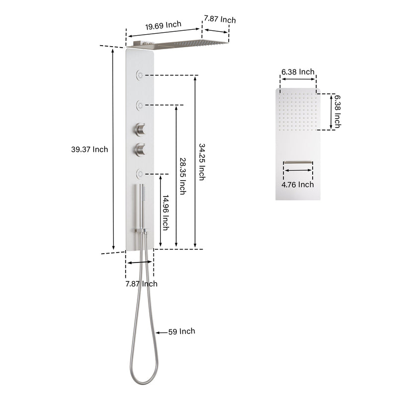 Luxury Thermostatic 4-Function Stainless Steel Shower System with Ultra-Thin Dual-Function Rainfall Head, Handheld, Body Jets