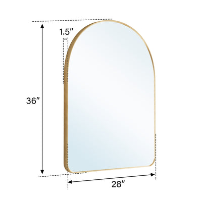 28 in. W x 36 in. H Arched Aluminum Framed Wall Bathroom Vanity Mirror in Brushed Gold