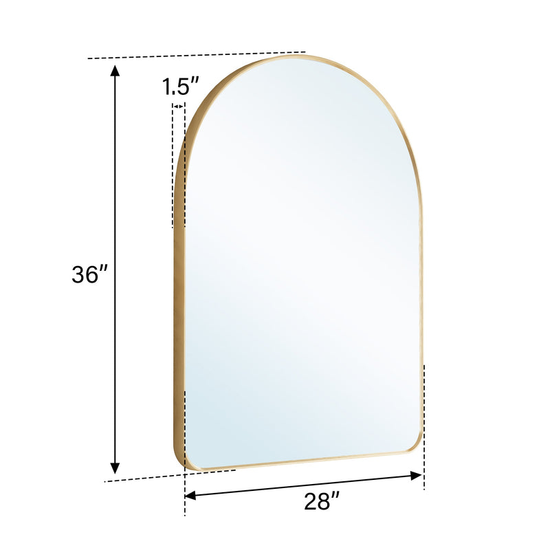 28 in. W x 36 in. H Arched Aluminum Framed Wall Bathroom Vanity Mirror in Brushed Gold