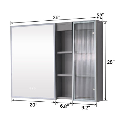 36 in. W x 28 in. H Rectangular Surface Mount LED Mirror Medicine Cabinet in Gray