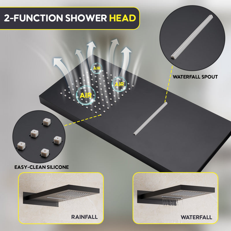 Wall-Mounted 3-Function Shower Set with Dual-Mode Overhead, Brass Body Jets & Hand Shower