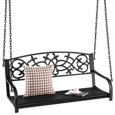 2-Person Outdoor Porch Metal Hanging Swing Chair with Sturdy Chains