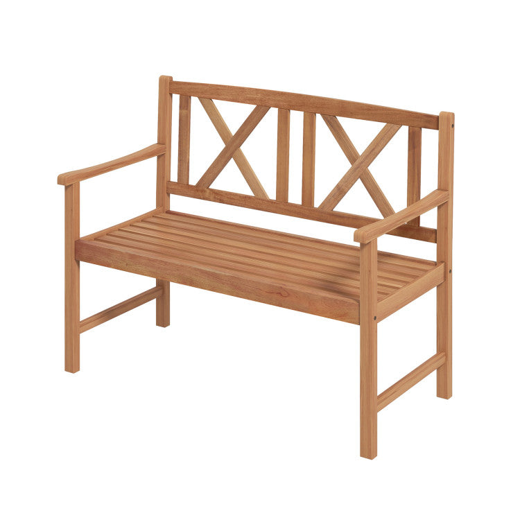 2-Person Wood Outdoor Bench with Cozy Armrest and Backrest