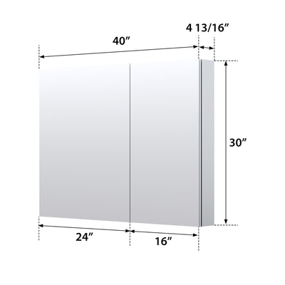 40 in. ×30 in. Copper-Free Tri-Views Mirror Medicine Cabinet with Adjustable Shelves and Dual Swing Doors