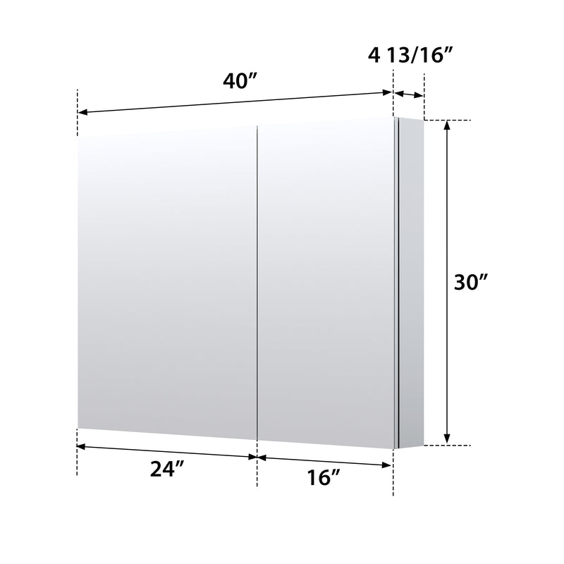 40 in. ×30 in. Copper-Free Tri-Views Mirror Medicine Cabinet with Adjustable Shelves and Dual Swing Doors