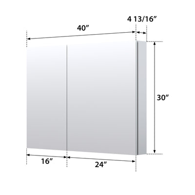 40 in. ×30 in. Copper-Free Tri-Views Mirror Medicine Cabinet with Adjustable Shelves and Dual Swing Doors