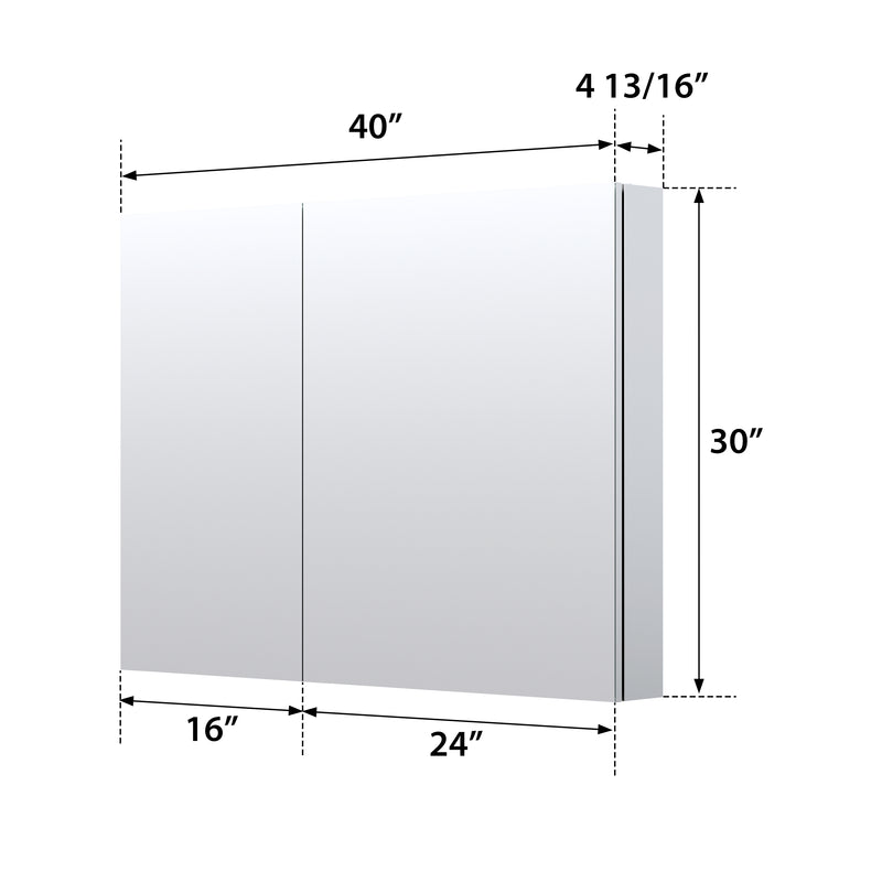 40 in. ×30 in. Copper-Free Tri-Views Mirror Medicine Cabinet with Adjustable Shelves and Dual Swing Doors