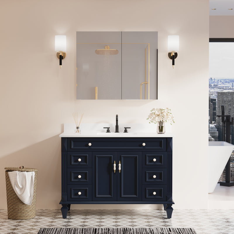 36 in. ×30 in. Copper-Free Tri-Views Mirror Medicine Cabinet with Adjustable Shelves and Dual Swing Doors